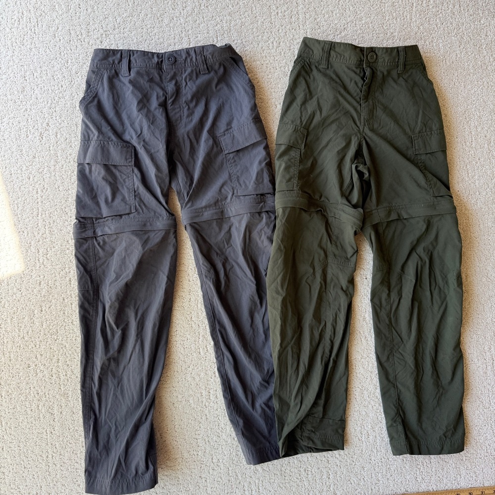 REI Co-op Sahara Convertible Pants Kids M Gray Green 2-Pack Hiking Cargo UPF 50+